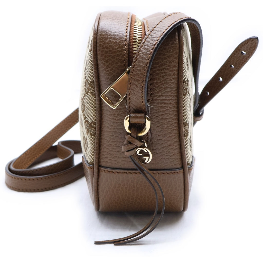GUCCI(グッチ) GGキャンバス ショルダーバッグ ベージュ×ブラウン キャンバス×レザー 449413 ゴールド金具 レディース