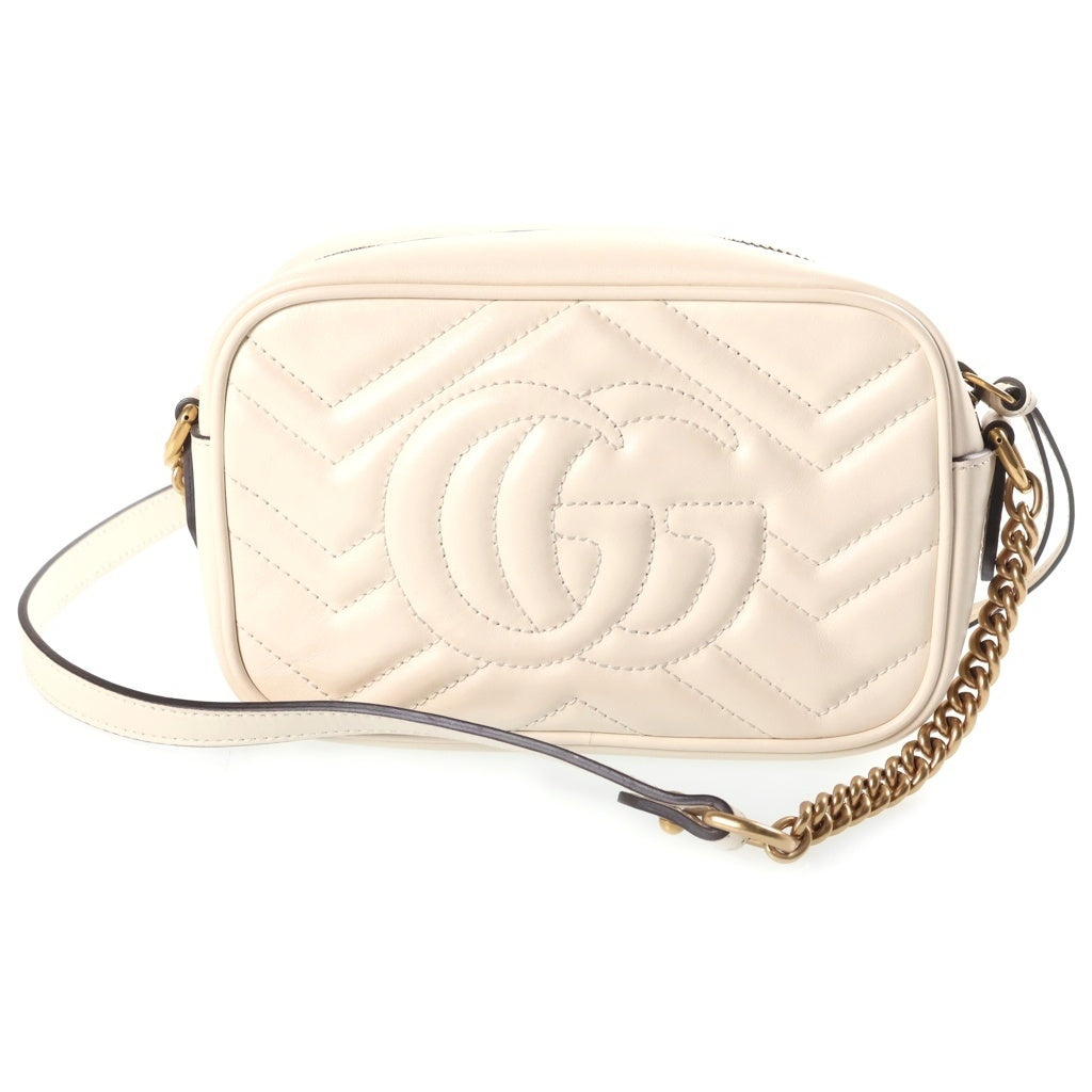 GUCCI(グッチ) GGマーモント チェーン付ショルダーバッグ カメラバッグ ホワイト レザー 448065 レディース