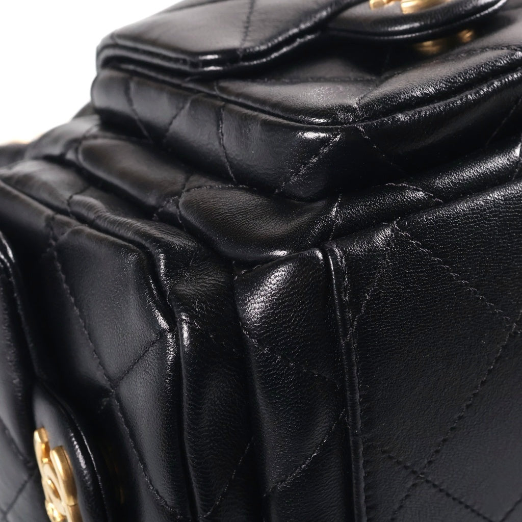 CHANEL(シャネル) マトラッセ ホーボー チェーンショルダーバッグ 黒 ラムスキン GD金具 プレートト レディース