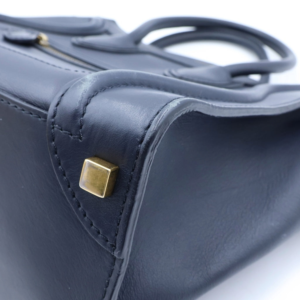 CELINE(セリーヌ) ラゲージマイクロ ハンドバッグ ネイビー レザー ゴールド金具 レディース