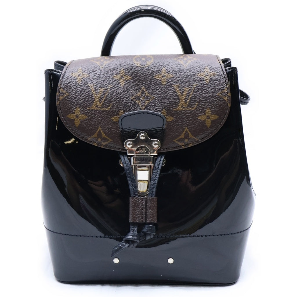 LOUIS VUITTON(ルイヴィトン) モノグラムヴェルニ ホット スプリングス 2WAYハンドバッグ リュックサック バックパック ブラック×ブラウン レザー×パテント M55769 シルバー金具 レディース