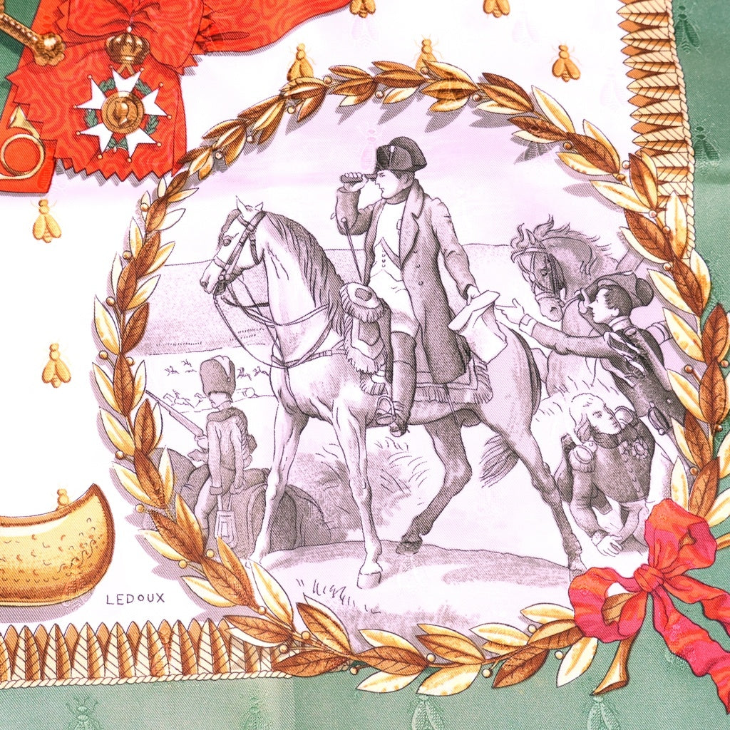 HERMES(エルメス) カレ90 ナポレオン シルクスカーフ グリーン レディース
