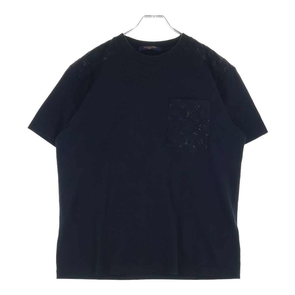 LOUIS VUITTON(ルイヴィトン) 26AW モノグラム エンボス 切り替え クルーネック 半袖 ポケット Tシャツ カットソー ブラック RM262M NPG HVY70W