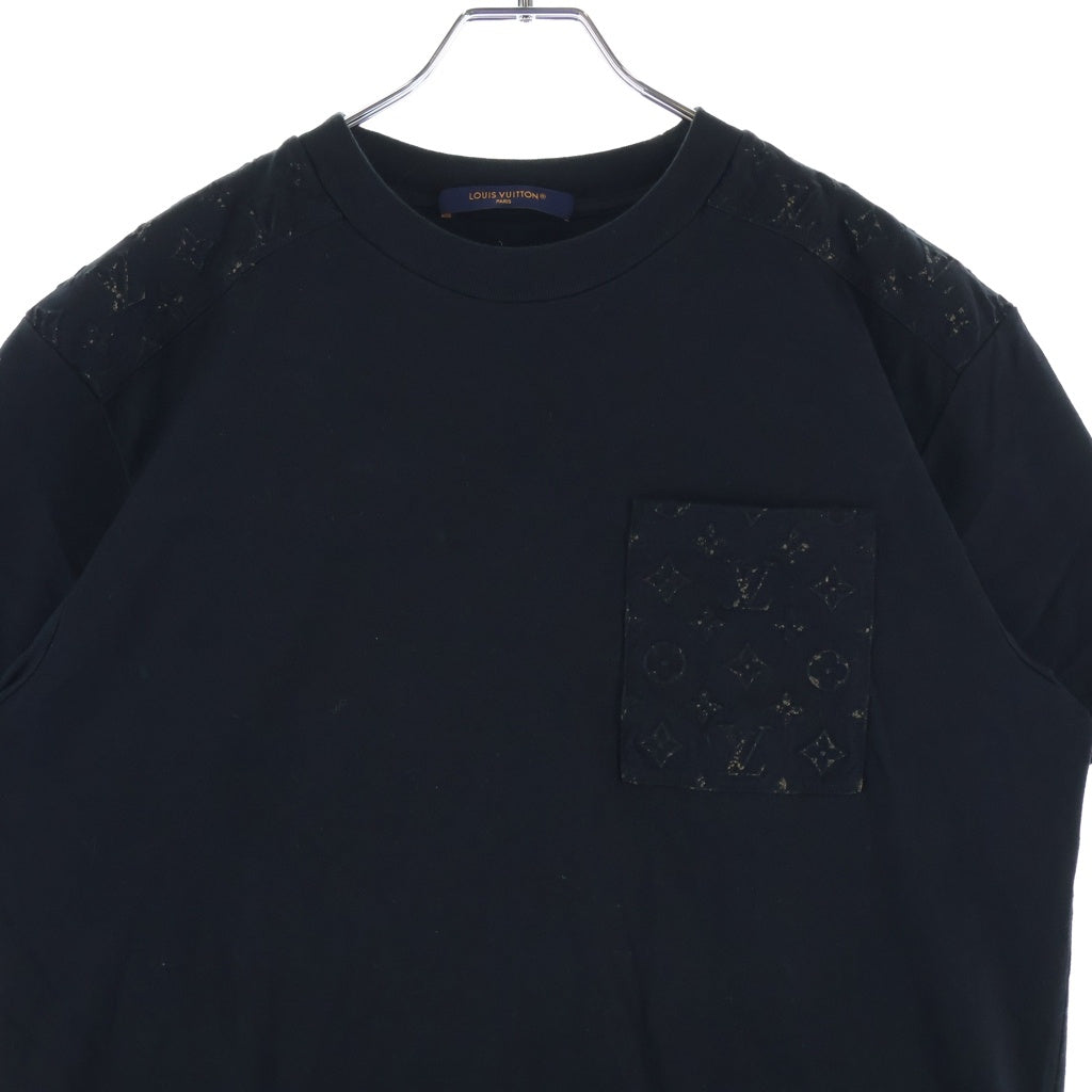 LOUIS VUITTON(ルイヴィトン) 26AW モノグラム エンボス 切り替え クルーネック 半袖 ポケット Tシャツ カットソー ブラック RM262M NPG HVY70W