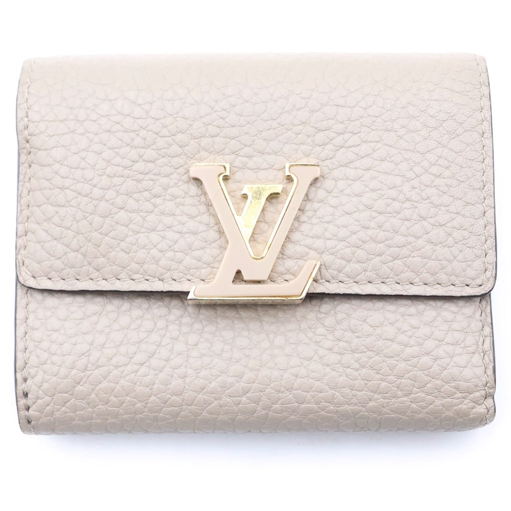 LOUIS VUITTON(ルイヴィトン) ポルトフォイユ・カプシーヌXS 三つ折り財布 コンパクトウォレット コインケース ベージュ レザー M68747 ゴールド金具 レディース
