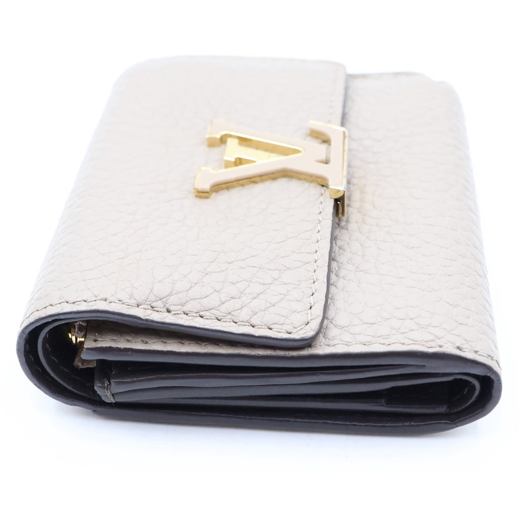 LOUIS VUITTON(ルイヴィトン) ポルトフォイユ・カプシーヌXS 三つ折り財布 コンパクトウォレット コインケース ベージュ レザー M68747 ゴールド金具 レディース