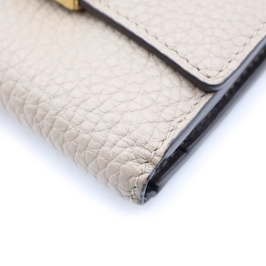 LOUIS VUITTON(ルイヴィトン) ポルトフォイユ・カプシーヌXS 三つ折り財布 コンパクトウォレット コインケース ベージュ レザー M68747 ゴールド金具 レディース