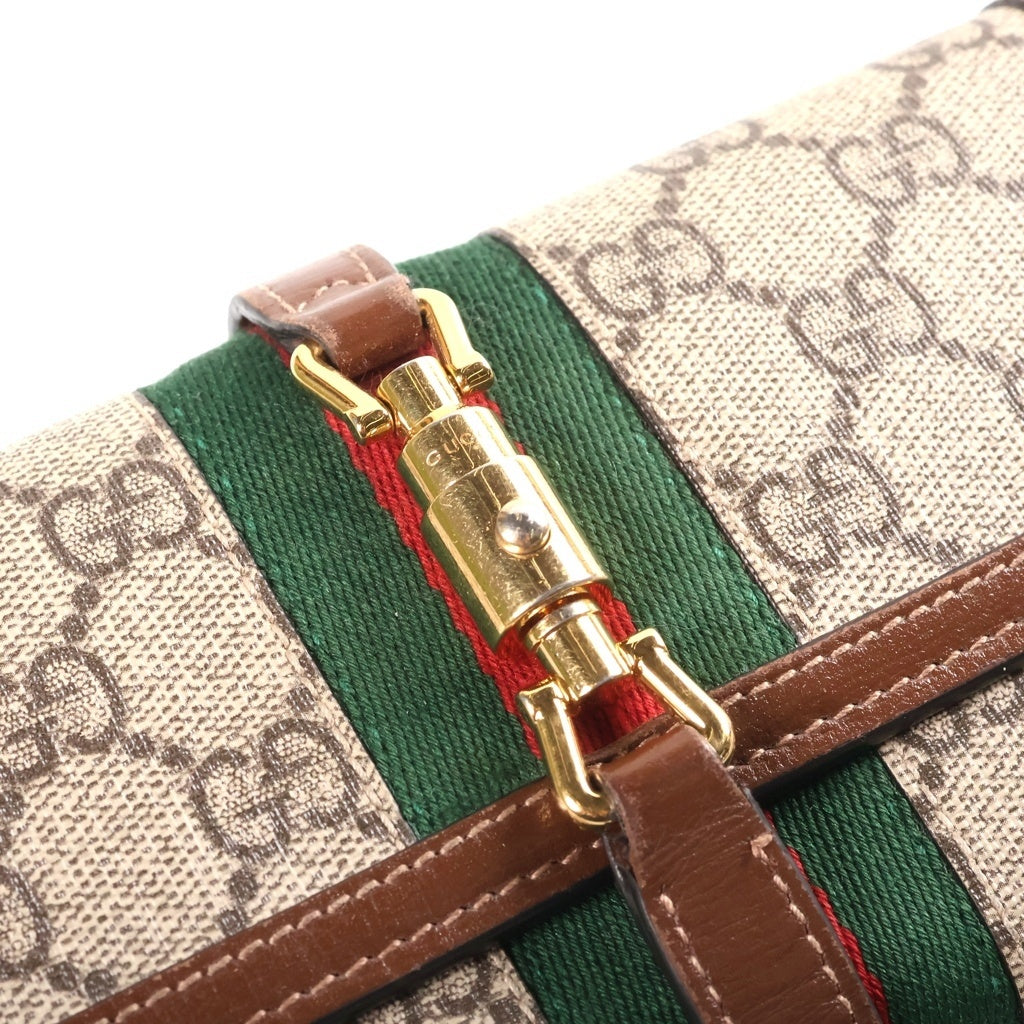 GUCCI(グッチ) GGマーモント ジャッキー1961 チェーンショルダーバッグ ウォレット ブラウン レザー×PVC 652681 ゴールド金具 レディース