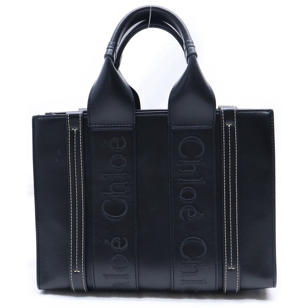 Chloe(クロエ) ウッディ スモール 2WAYハンドバッグ ショルダーバッグ ブラック レザー ゴールド金具 レディース