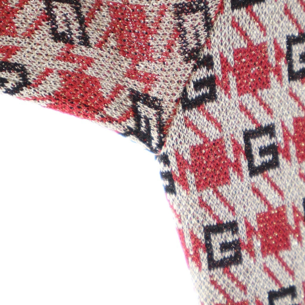 GUCCI(グッチ) ■Logo Jacquard Knit ロゴ ジャカード 半袖ニット ワンピース レッド×ブラック×ゴールド #XS 629428 XKBBY レディース