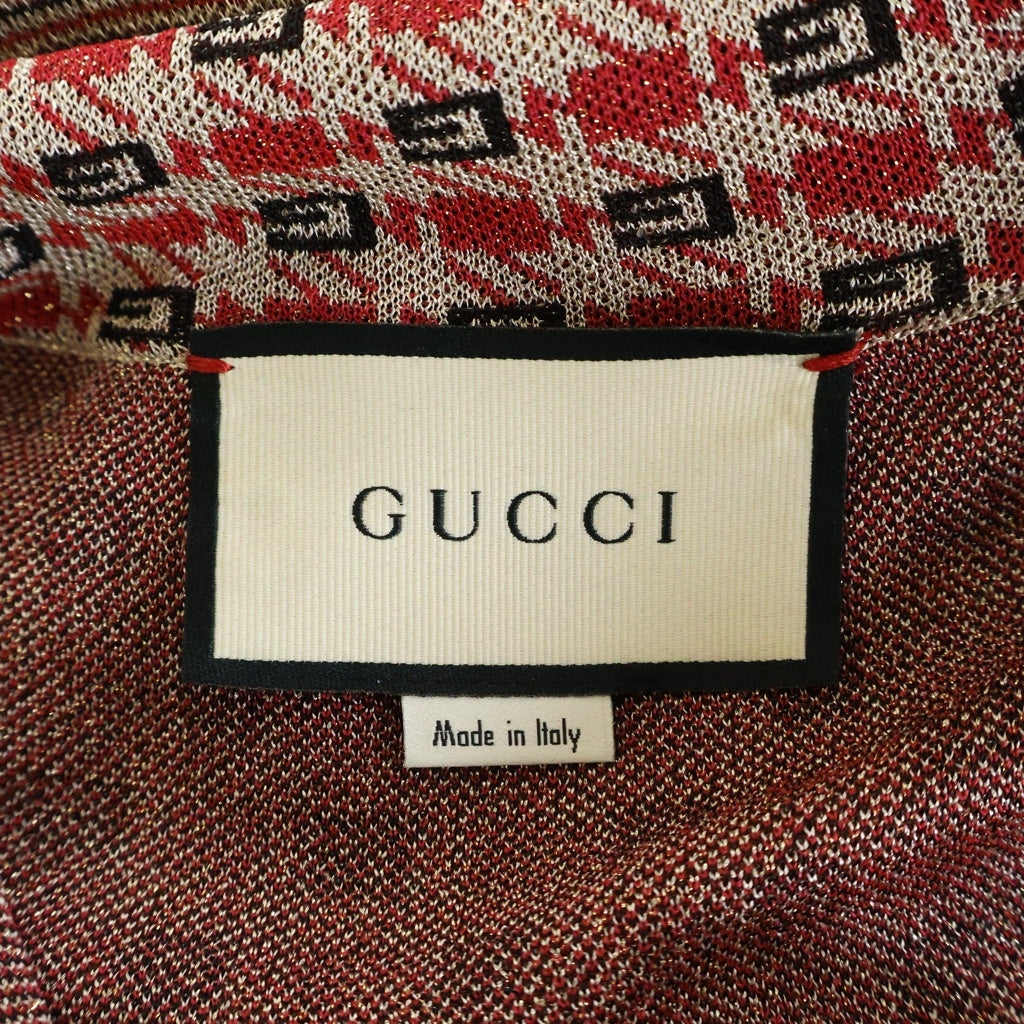 GUCCI(グッチ) ■Logo Jacquard Knit ロゴ ジャカード 半袖ニット ワンピース レッド×ブラック×ゴールド #XS 629428 XKBBY レディース