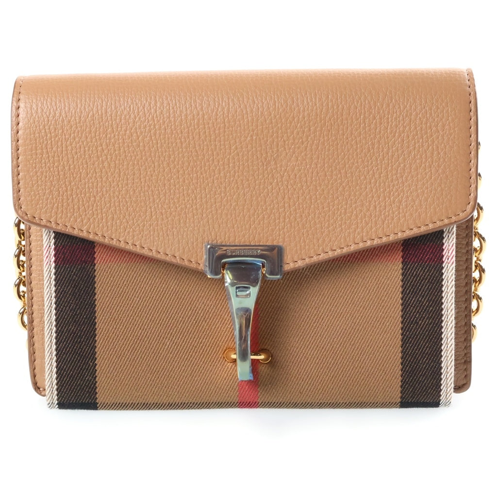 BURBERRY(バーバリー) ノバチェック マッケン レザー キャンバス チェーン ショルダーバッグ ゴールド金具 ブラウン レディース