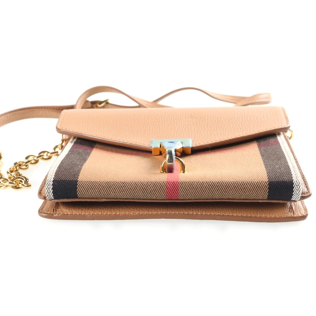 BURBERRY(バーバリー) ノバチェック マッケン レザー キャンバス チェーン ショルダーバッグ ゴールド金具 ブラウン レディース