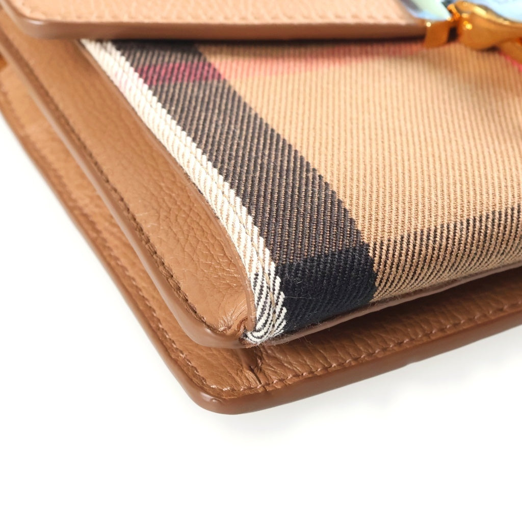 BURBERRY(バーバリー) ノバチェック マッケン レザー キャンバス チェーン ショルダーバッグ ゴールド金具 ブラウン レディース