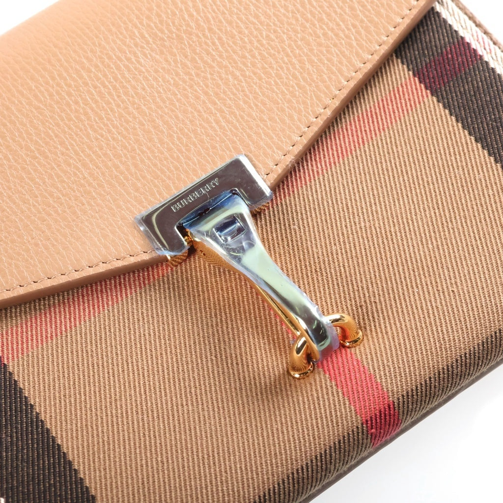 BURBERRY(バーバリー) ノバチェック マッケン レザー キャンバス チェーン ショルダーバッグ ゴールド金具 ブラウン レディース