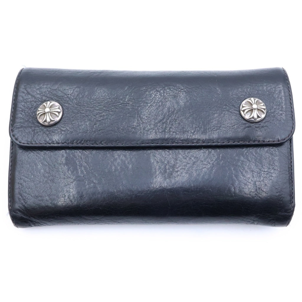 CHROME HEARTS(クロムハーツ) WAVE CROSS BALL ウェーブ クロスボールボタンレザーウォレット 長財布 カードケース ブラック