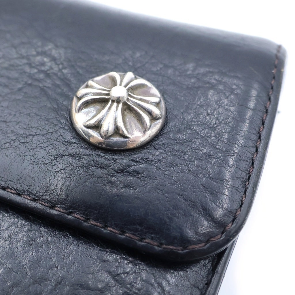 CHROME HEARTS(クロムハーツ) WAVE CROSS BALL ウェーブ クロスボールボタンレザーウォレット 長財布 カードケース ブラック