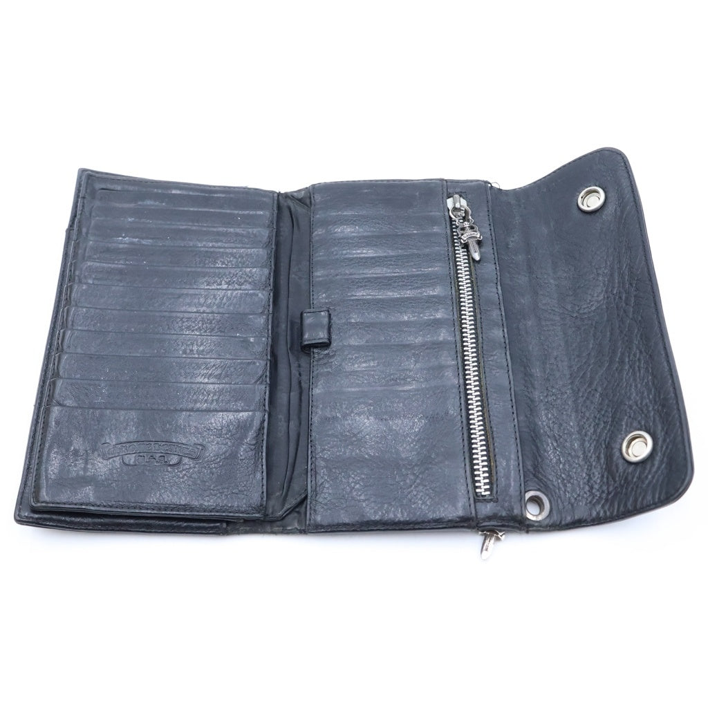 CHROME HEARTS(クロムハーツ) WAVE CROSS BALL ウェーブ クロスボールボタンレザーウォレット 長財布 カードケース ブラック