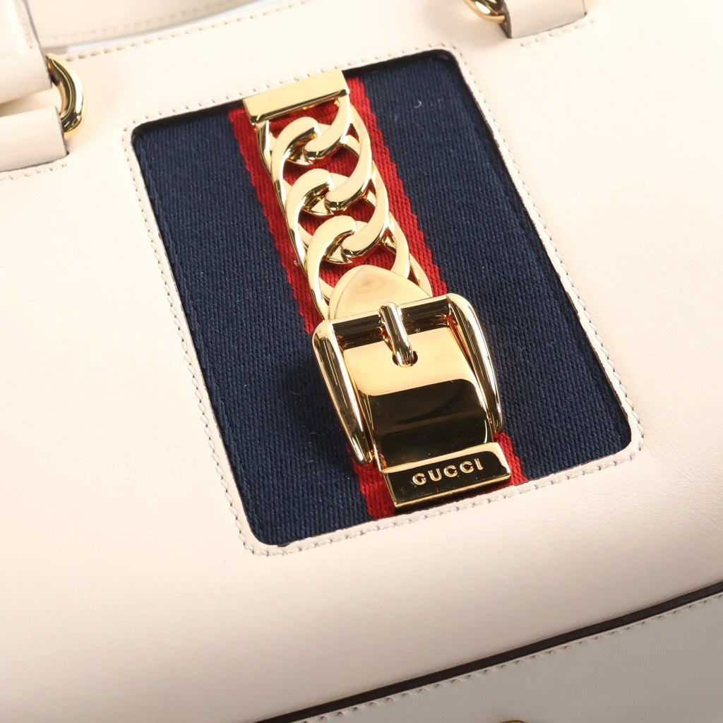 GUCCI(グッチ) シルヴィ シェリーライン レザー 2WAY ハンド ショルダーバッグ ゴールド金具 アイボリー 460381 レディース