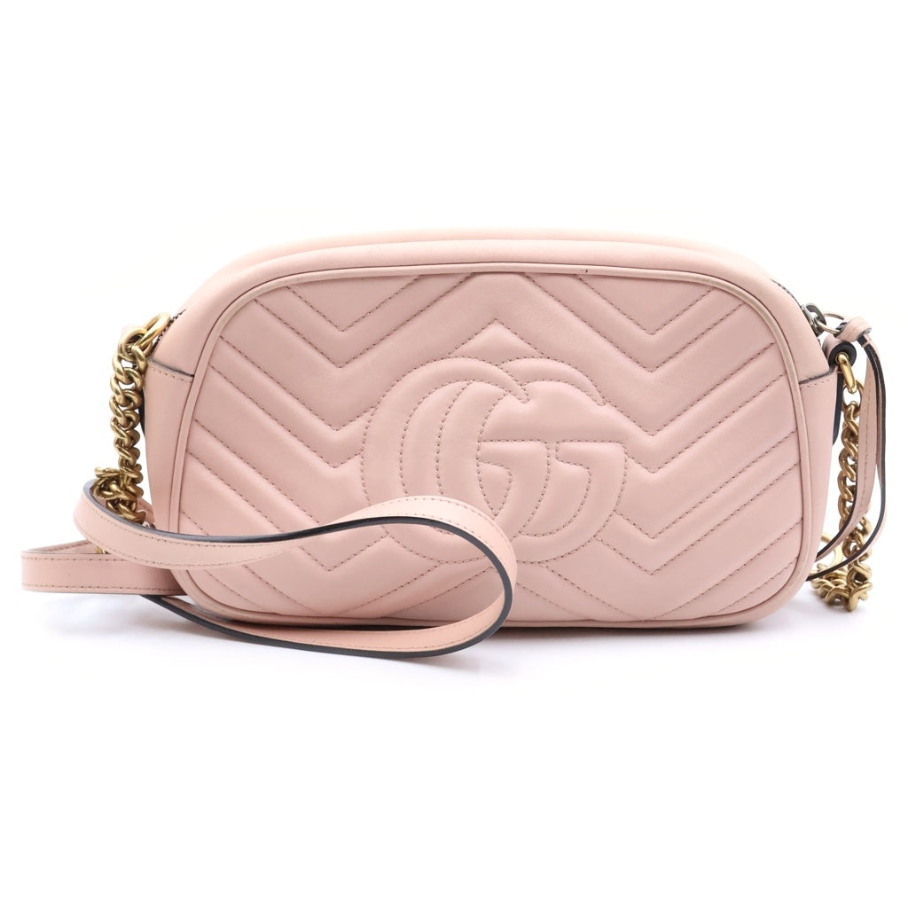 GUCCI(グッチ) GGマーモント スモール レザー カメラ ショルダーバッグ ゴールド金具 ピンク 447632 レディース