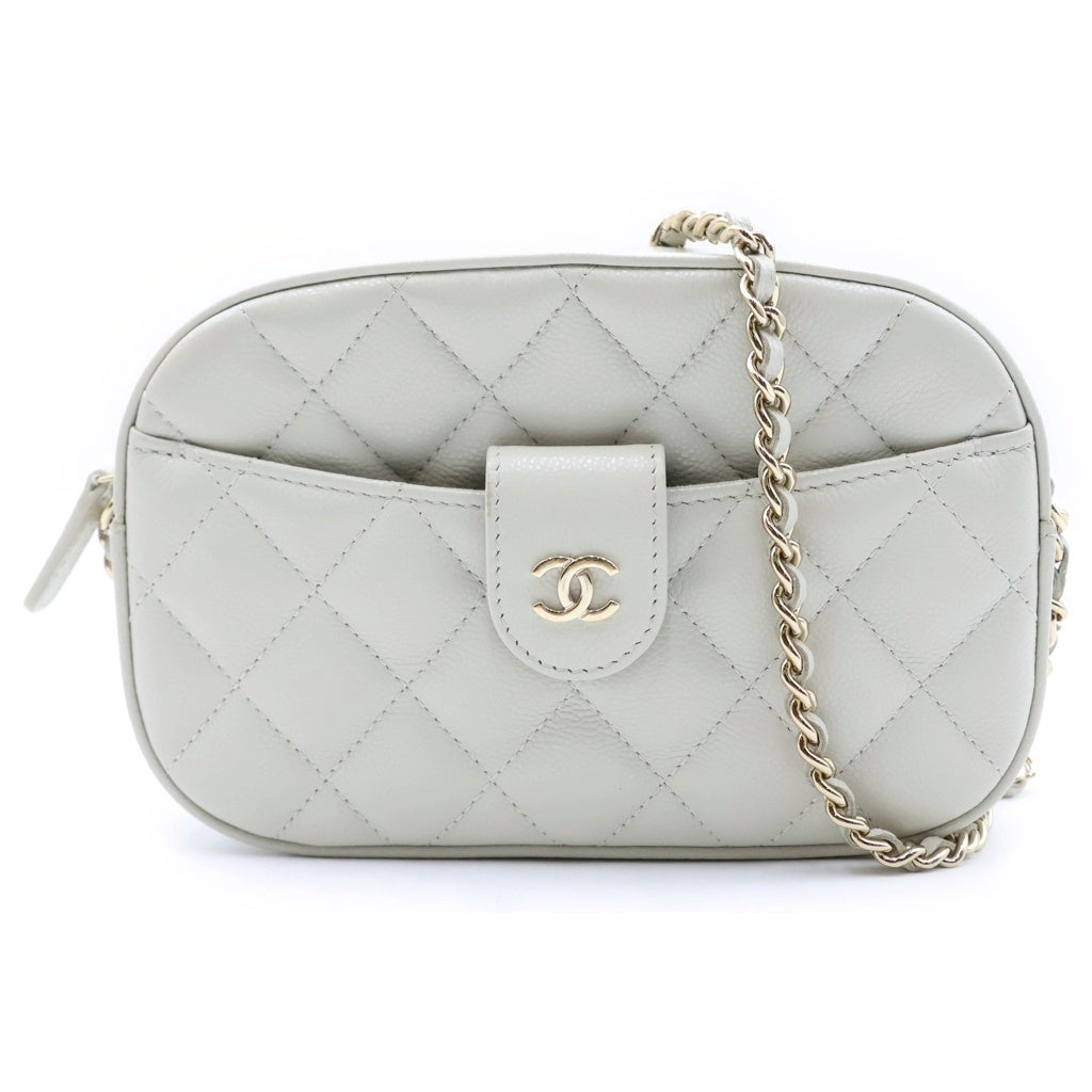CHANEL(シャネル) ココマーク チェーンウォレット カメラバッグ ショルダーバッグ ホワイト キャビアスキン ゴールド金具 シール有 AP3998 レディース