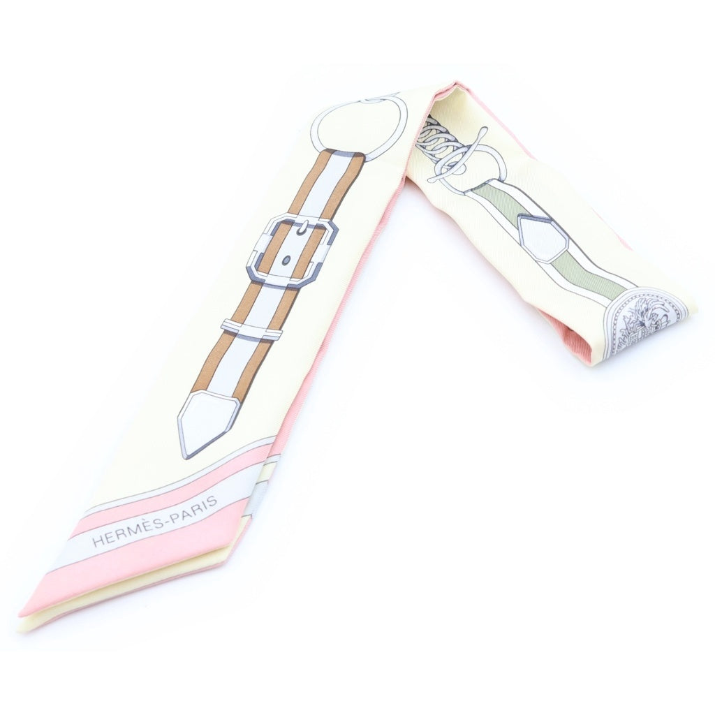 HERMES(エルメス) ツイリー Grand Tralala グラン・トゥラララ スカーフ シルク ベージュ×ピンク レディース