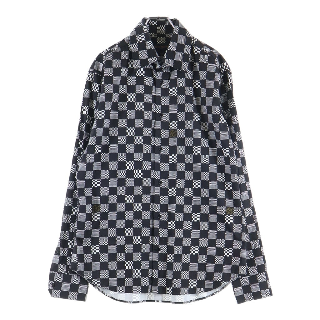 LOUIS VUITTON(ルイヴィトン) 21SS ディストーテッド ダミエ クラシック長袖シャツ コットン ロゴ ブラック/ホワイト RM211 ZYT HKS71W