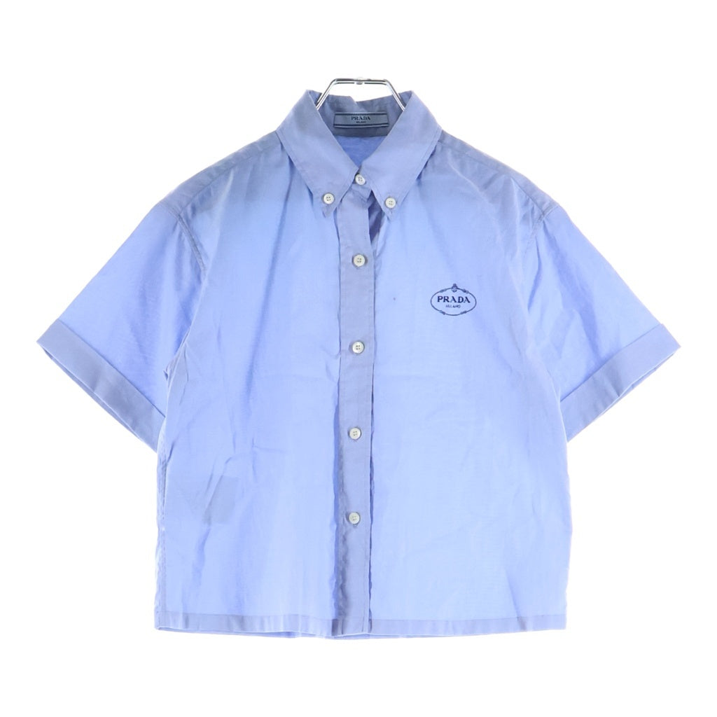 PRADA(プラダ) ロゴプリント 半袖クロップドシャツ ハーフスリーブシャツ ライトブルー #36 P459GR レディース