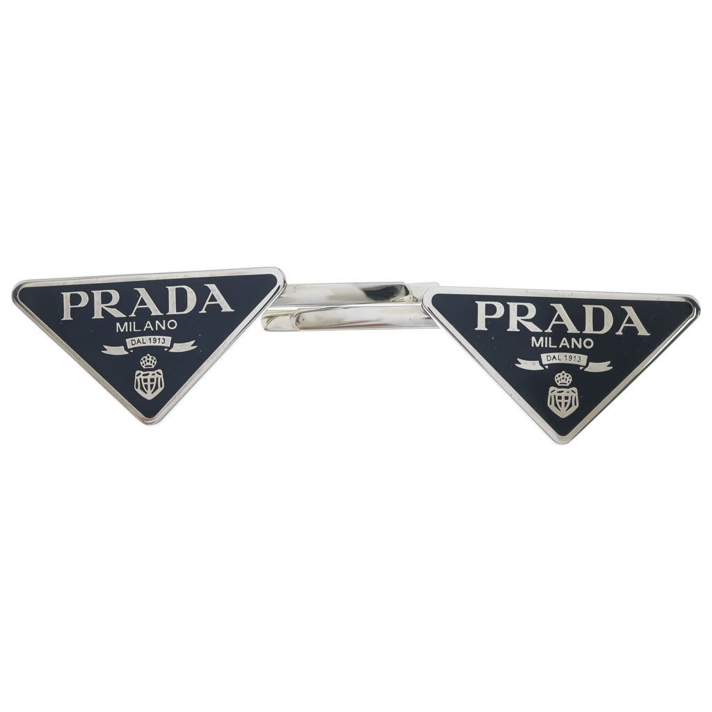 PRADA(プラダ) トライアングルロゴ ヘアピン ヘアクリップ メタル シルバー/ブラック レディース