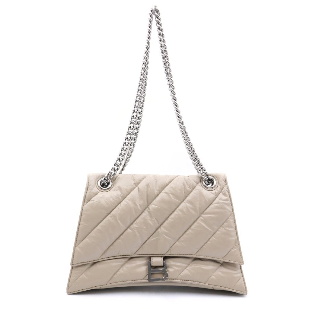 BALENCIAGA(バレンシアガ) クラッシュ チェーンショルダーバッグ ベージュ レザー シルバー金具 716393 210J0 レディース