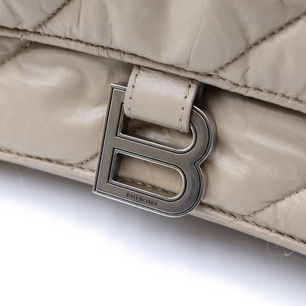 BALENCIAGA(バレンシアガ) クラッシュ チェーンショルダーバッグ ベージュ レザー シルバー金具 716393 210J0 レディース