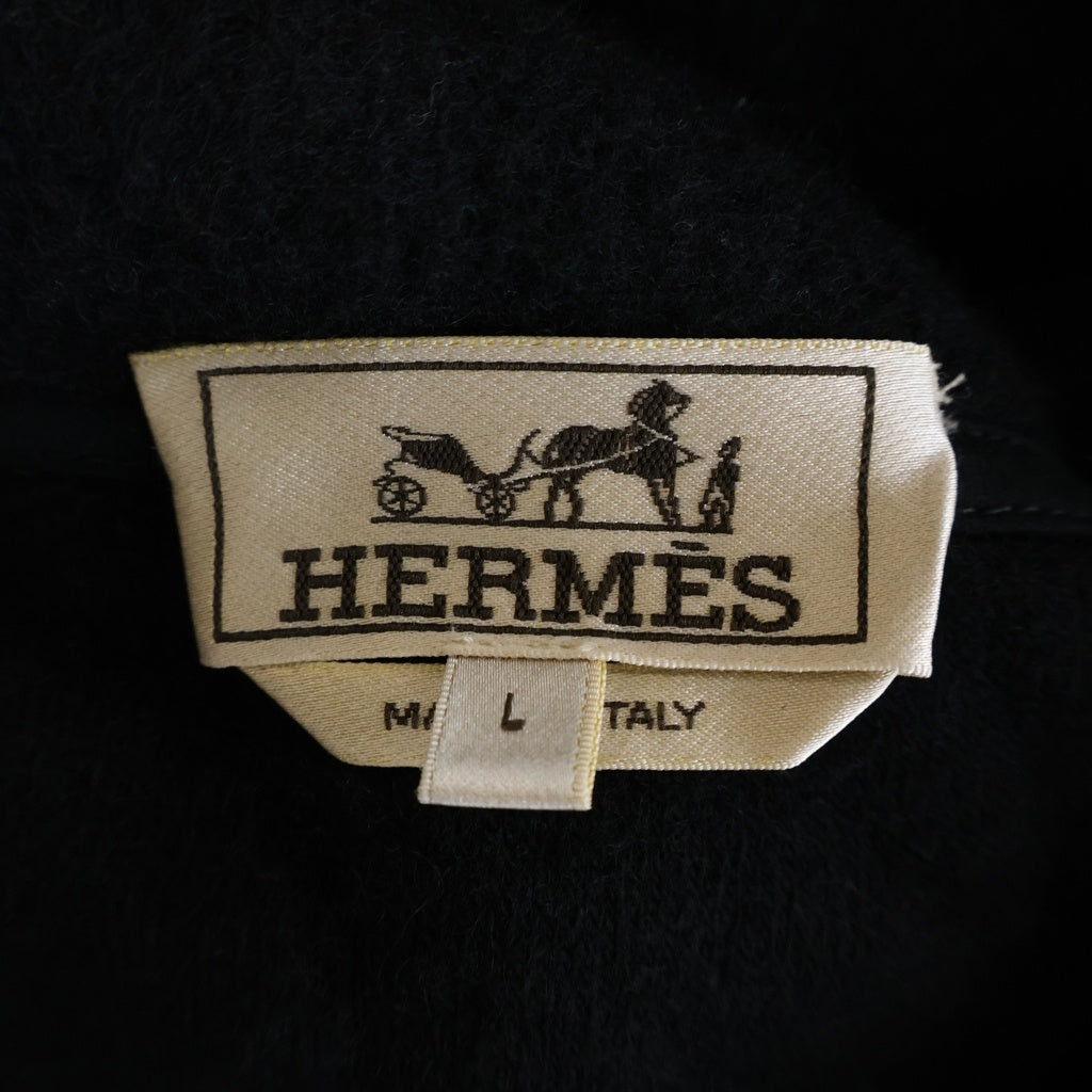 HERMES(エルメス) 23AW ウールカシミヤ レザートリム ジップアップパーカー フーディー ブラック #L