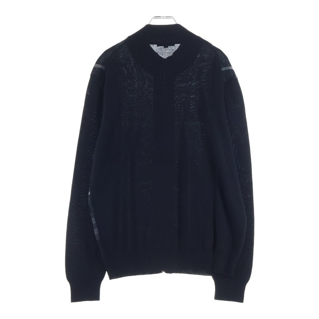 BURBERRY(バーバリー) ジップアップニット チェック柄ドライバーズニット ブラック×グレー #L レディース