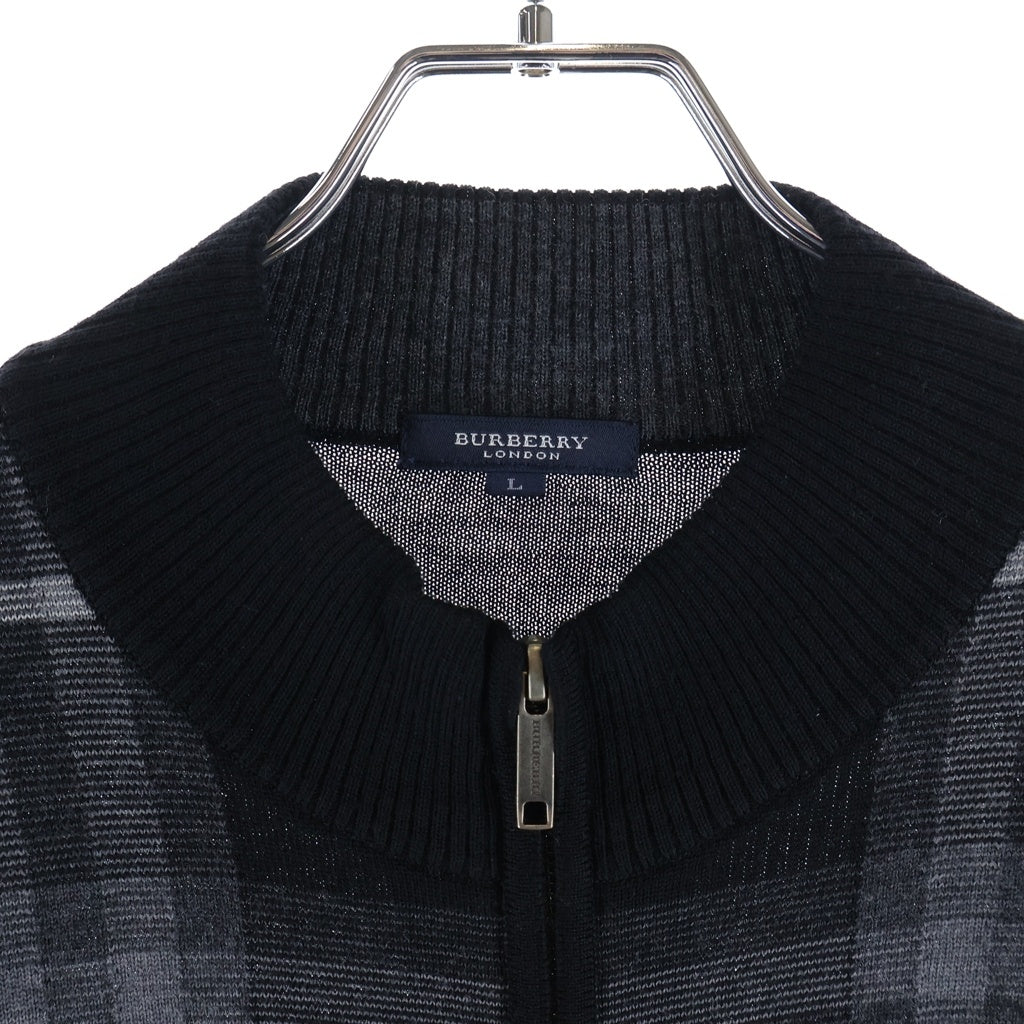 BURBERRY(バーバリー) ジップアップニット チェック柄ドライバーズニット ブラック×グレー #L レディース