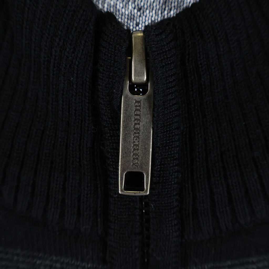 BURBERRY(バーバリー) ジップアップニット チェック柄ドライバーズニット ブラック×グレー #L レディース