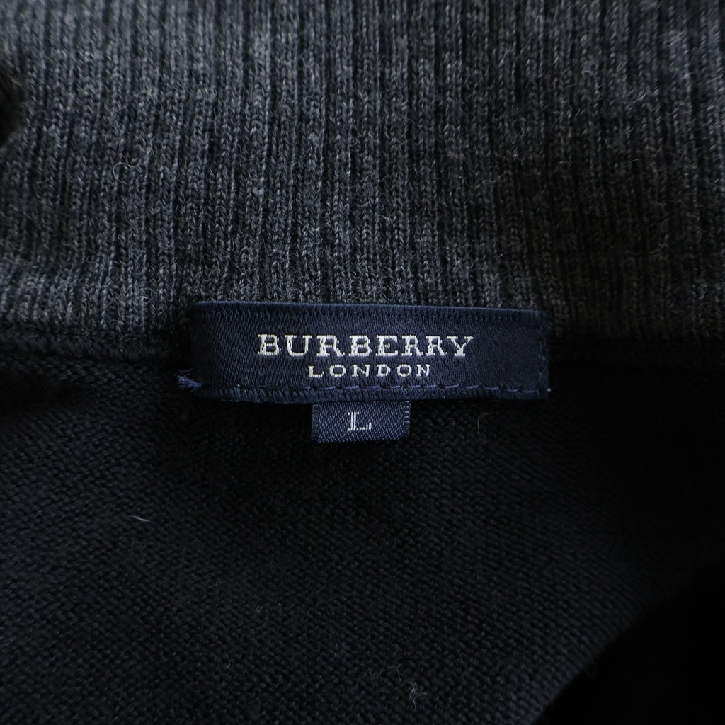 BURBERRY(バーバリー) ジップアップニット チェック柄ドライバーズニット ブラック×グレー #L レディース