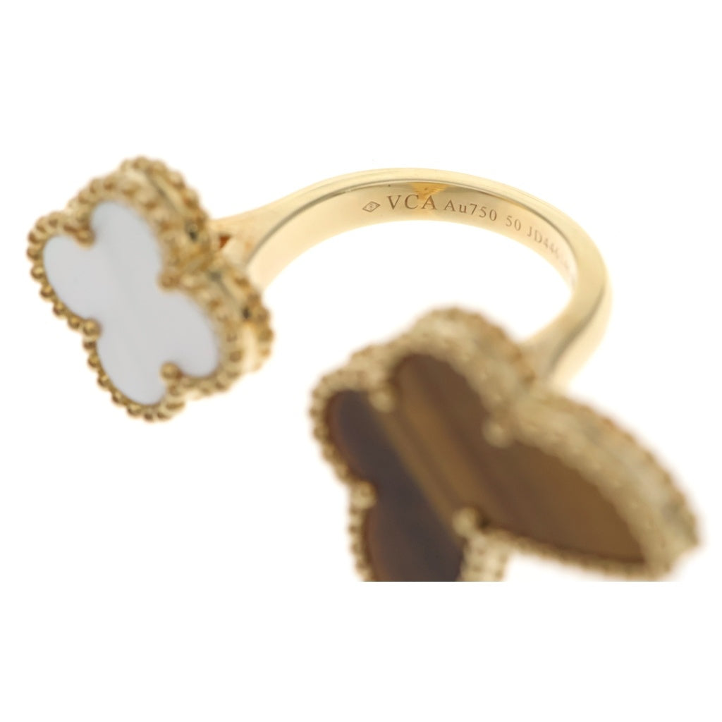 Van Cleef & Arpels(ヴァンクリーフアンドアーペル) ラッキーアルハンブラ 2モチーフ タイガーアイ マザーオブパール リング イエローゴールド Au750YG #50 VCARN05850 レディース