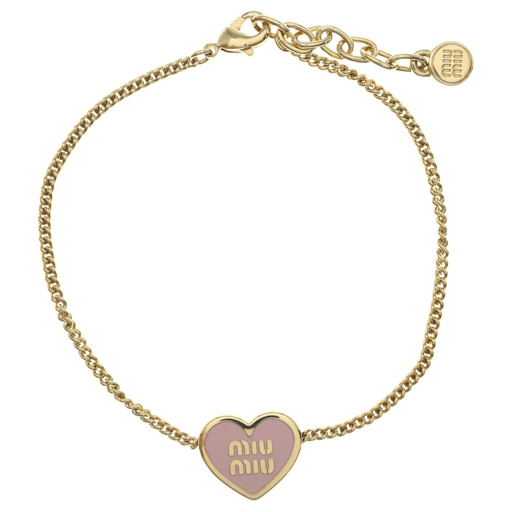 miumiu(ミュウミュウ) ロゴハート メタルプレート ブレスレットピンク×ゴールド レディース
