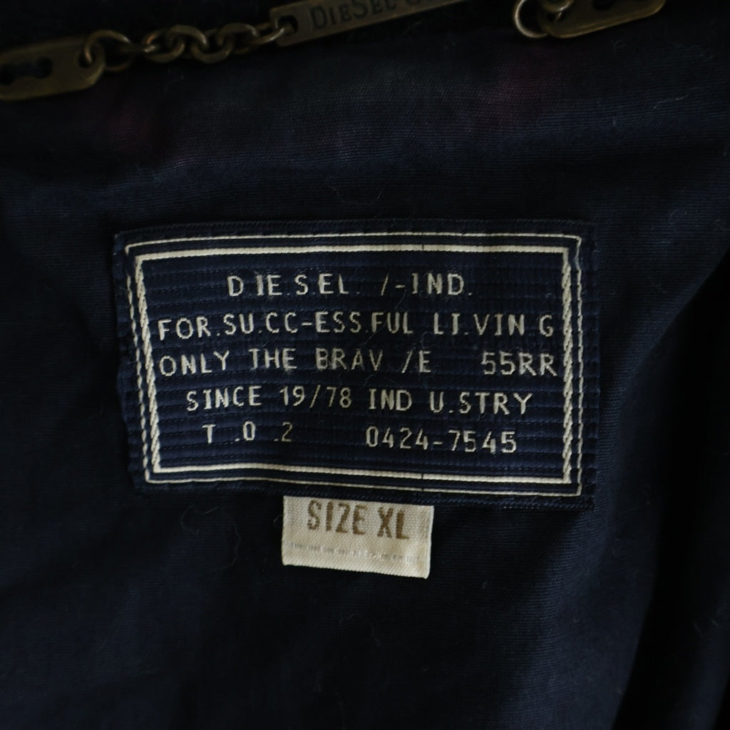 DIESEL(ディーゼル) レザー切り替え メルトンウール ダブルブレスト Pコート ジャケット ネイビー