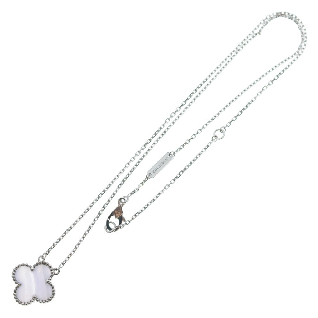 Van Cleef & Arpels(ヴァンクリーフアンドアーペル) ヴィンテージアルハンブラ カルセドニー ネックレス ペンダント チェーン ホワイトゴールド×ライトブルー Au750WG レディース