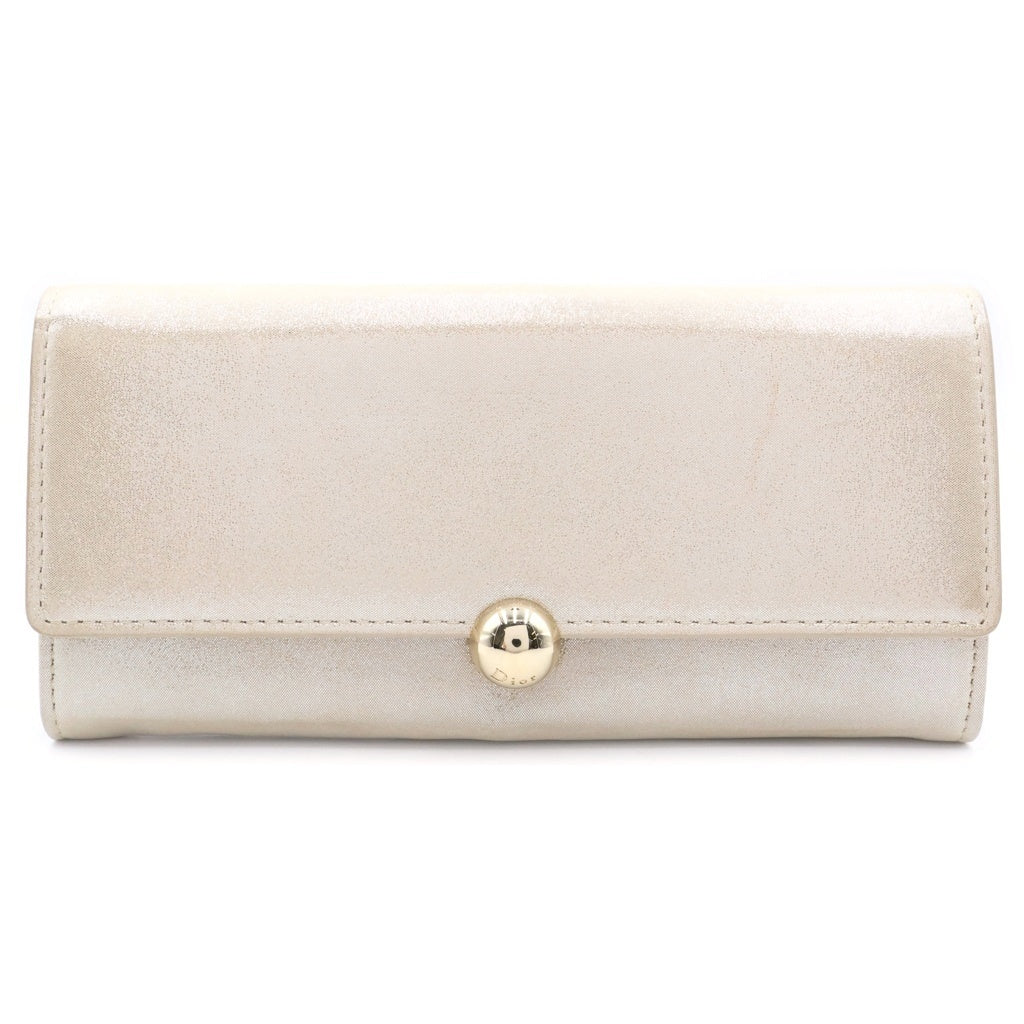 Christian Dior(クリスチャンディオール) チェーンウォレット コンチョボタン メタリックベージュ PVC レディース