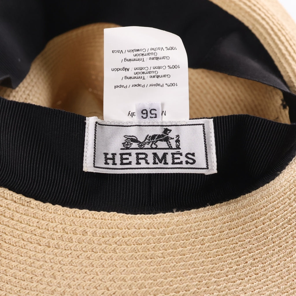 HERMES(エルメス) セリエ レザーベルト ストロー ハット ベージュ/ブラック