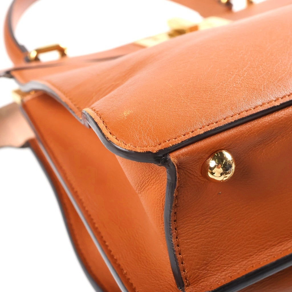 FENDI(フェンディ) ピーカブー ミディアム 2WAYハンドバッグ ショルダーバッグ ブラウン レザー ゴールド金具 レディース