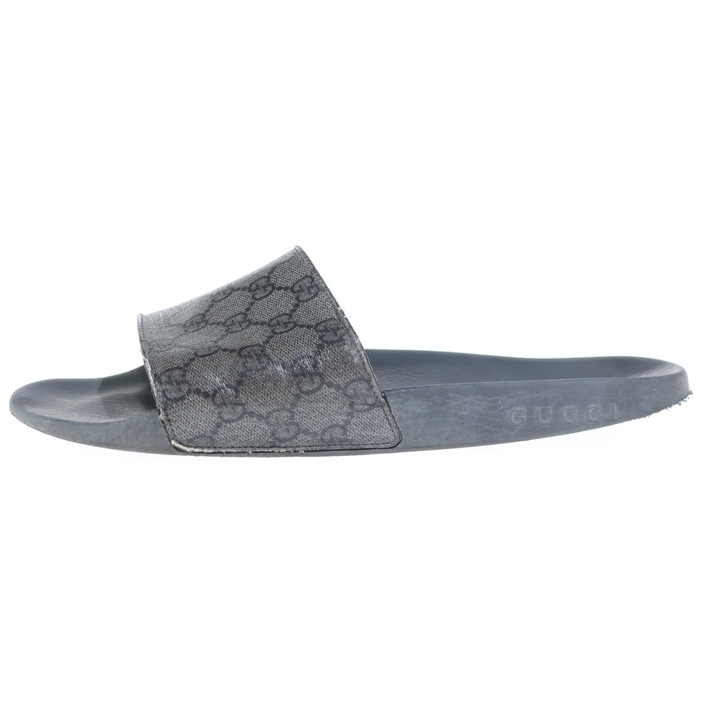 GUCCI(グッチ) GGスライド サンダル シューズ サイドロゴ レザー グレー/ブラック 739108 2ZG0G 8713