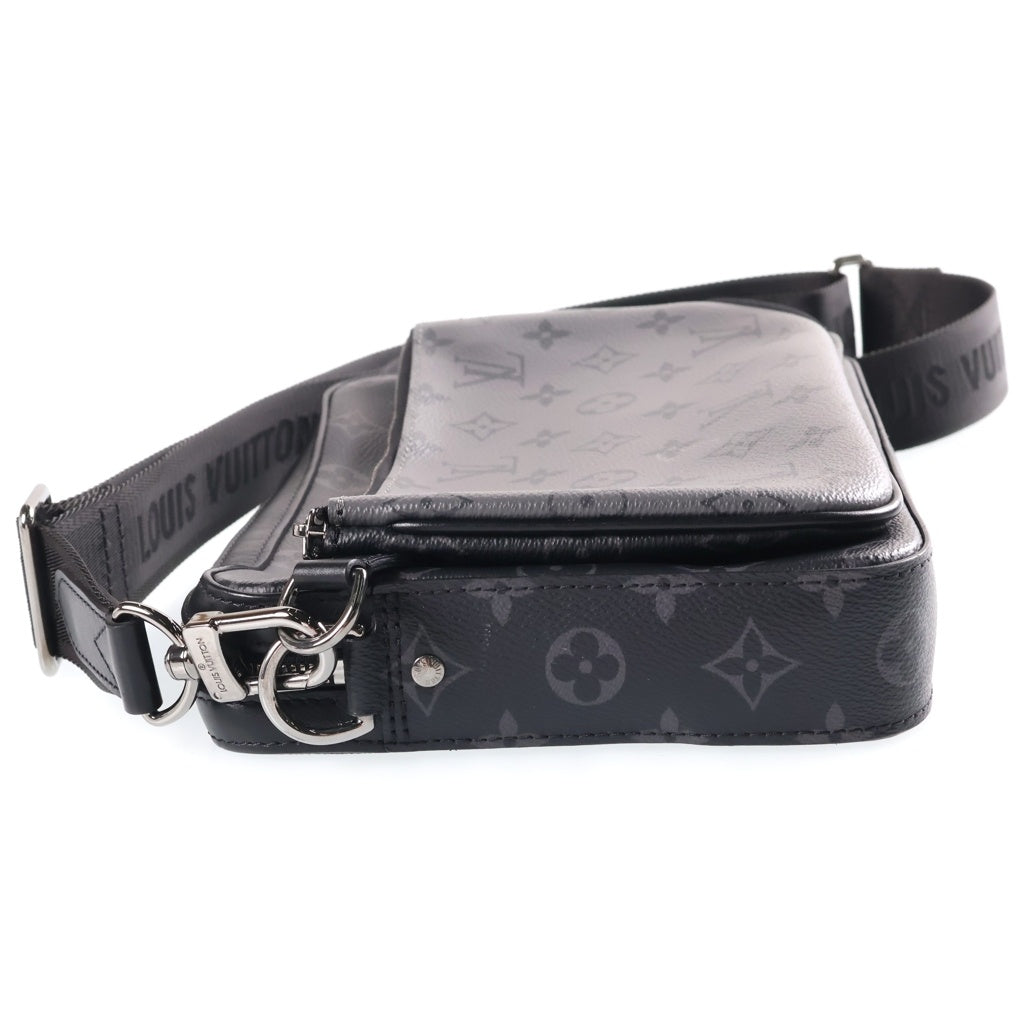 LOUIS VUITTON(ルイヴィトン) モノグラムエクリプス トリオメッセンジャー ショルダーバッグ ブラック×グレー レザー×PVC M69443 シルバー金具