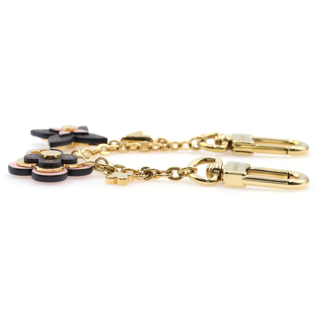 LOUIS VUITTON(ルイヴィトン) LVチェーン ブルーミング フラワー バックチャーム ストラップ モノグラム レザー ゴールド/ブラウン/ピンク M01414 レディース