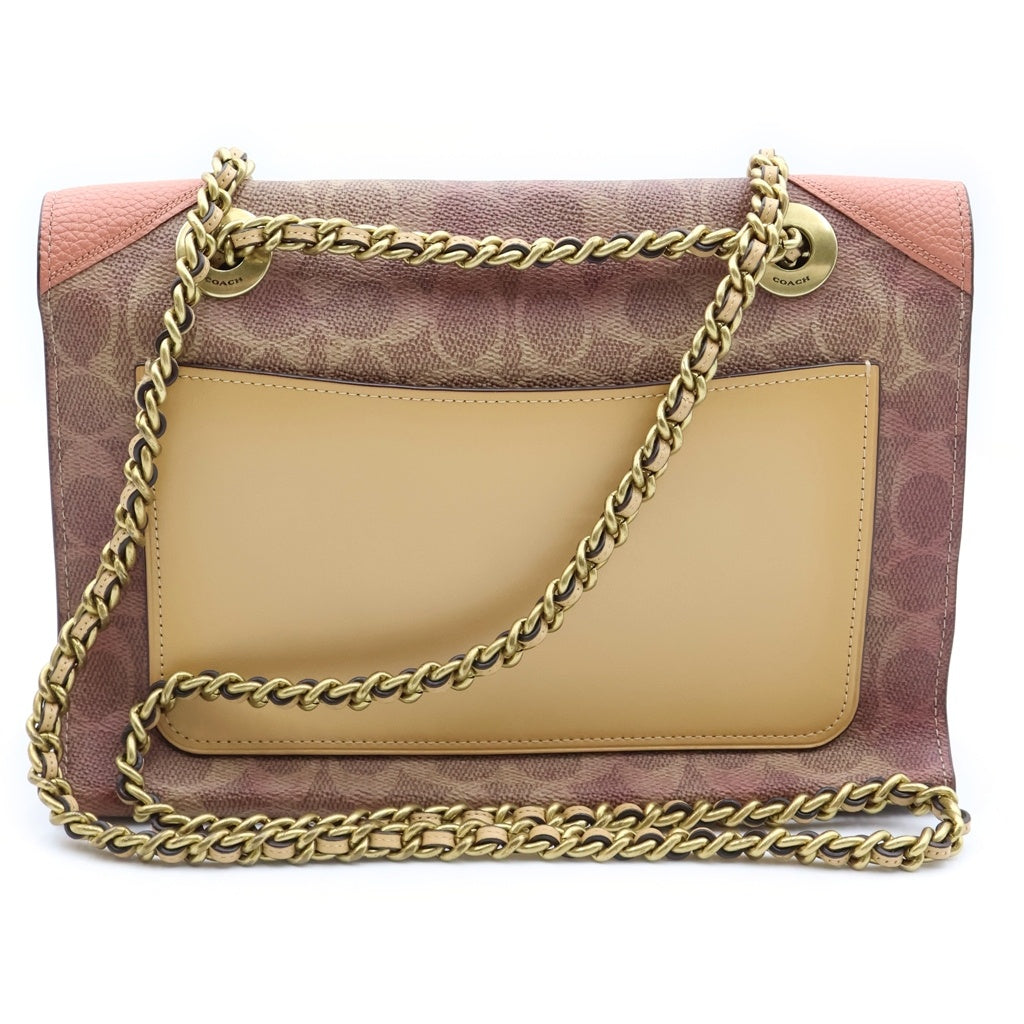 COACH(コーチ) シグネチャーキャンバス フラワー チェーンショルダーバッグ ピンク PVC 69526 ゴールド金具 レディース