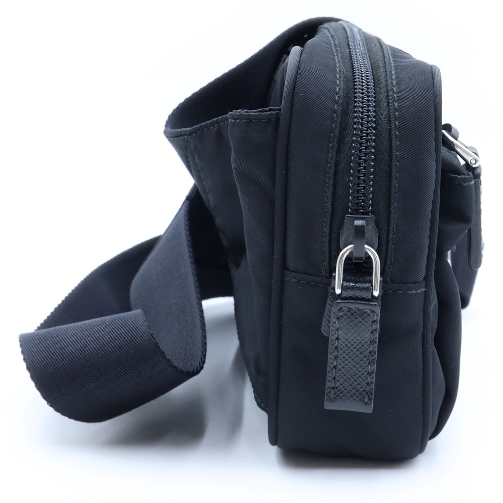 PRADA(プラダ) Re-Nylon TESSUTO MONTAGN ショルダーバッグ ウエストボディバッグ ブラック ナイロン サフィアーノ 2VL977 シルバー金具 レディース