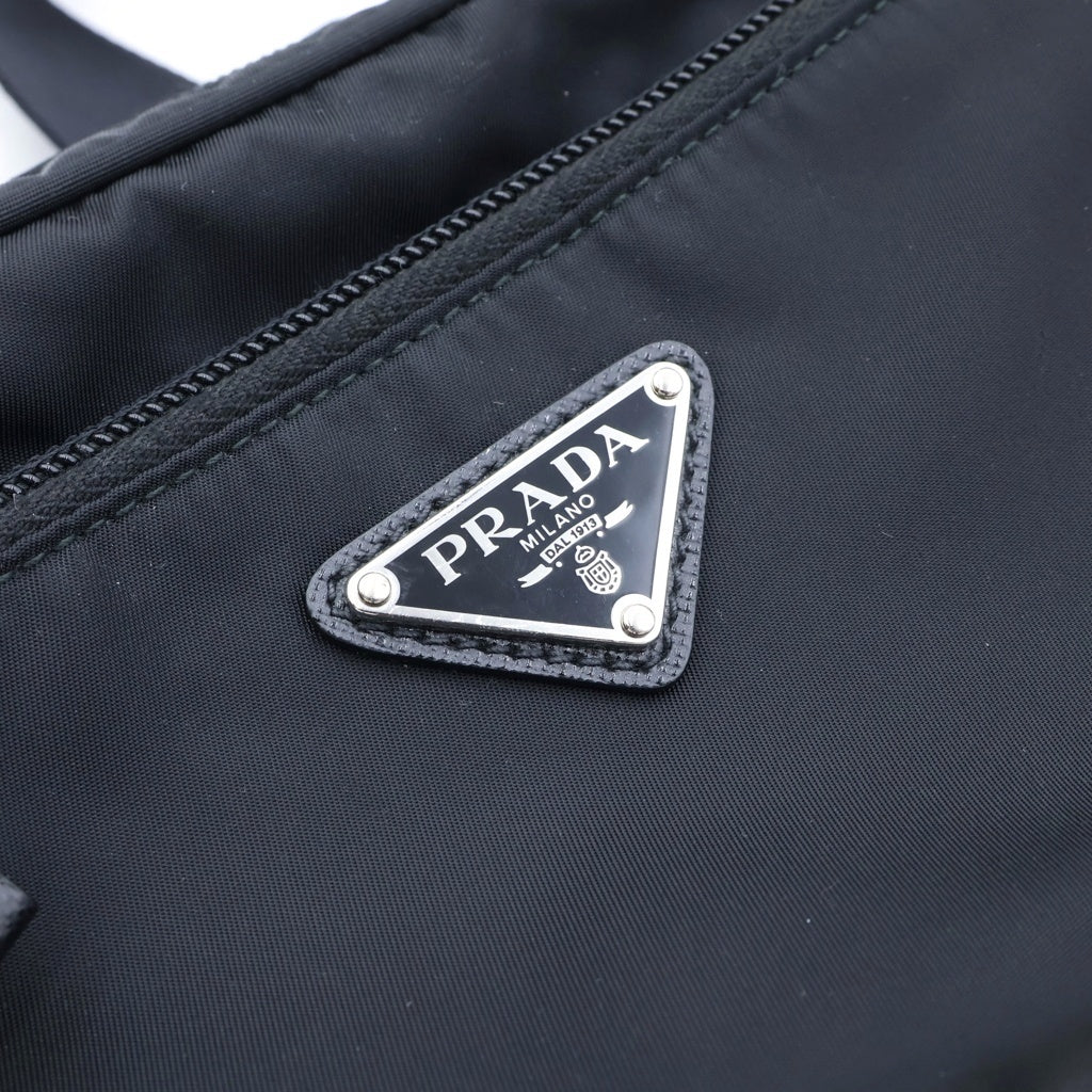 PRADA(プラダ) Re-Nylon TESSUTO MONTAGN ショルダーバッグ ウエストボディバッグ ブラック ナイロン サフィアーノ 2VL977 シルバー金具 レディース
