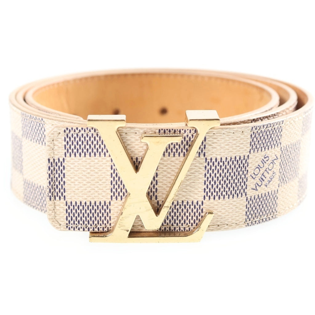 LOUIS VUITTON(ルイヴィトン) ダミエ アズール サンチュール LVイニシャル ベルト ホワイト PVC×レザー メンズ #95/38 M9609 ゴールド金具